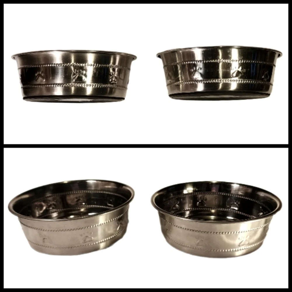 Stainless Steel Pawprint Bowls with Rubber Base (Set of 2)